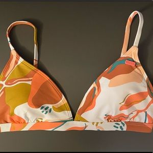 Roxy Coral/Beige/Teal Printed Beach Classics Fixed Tri Bikini Top, US Large